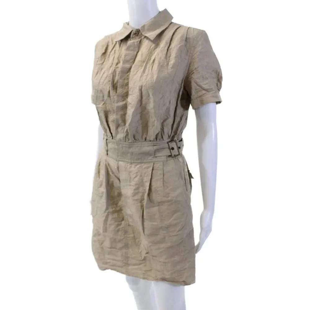 Calypso Saint Barth Womens Cotton Collar Belt Short Sleeve Dress Beige Size S_2